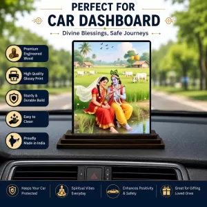 Car Dashboard Radha And Shree Krishna Wooden Photo Stand 3x4 Inches, Compact & Stylish Spiritual Display For Car, Home & Office (Pack Of 1) (F49308) Car Dashboard Radha And Shree Krishna Wooden Photo Stand 3x4 Inches, Compact & Stylish Spiritual Display For Car, Home & Office (Pack Of 1) (F49308)