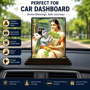 Car Dashboard Yashoda Wooden Photo Stand  3x4 Inches, Compact & Stylish Spiritual Display For Car, Home & Office (Pack Of 1) (F49312)