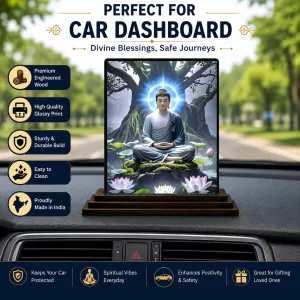 Car Dashboard Buddha Wooden Photo Stand 3x4 Inches, Compact & Stylish Spiritual Display For Car, Home & Office (Pack Of 1) (F49335) Car Dashboard Buddha Wooden Photo Stand 3x4 Inches, Compact & Stylish Spiritual Display For Car, Home & Office (Pack Of 1) (F49335)