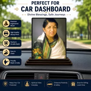 Car Dashboard Lata Mangeshkar Wooden Photo Stand 3x4 Inches, Compact & Stylish Spiritual Display For Car, Home & Office (Pack Of 1) (F49337) Car Dashboard Lata Mangeshkar Wooden Photo Stand 3x4 Inches, Compact & Stylish Spiritual Display For Car, Home & Office (Pack Of 1) (F49337)