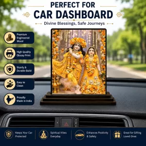 Car Dashboard Shree Krishna And Shree Radha Wooden Photo Stand 3x4 Inches, Compact & Stylish Spiritual Display For Car, Home & Office (Pack Of 1) (F49346) Car Dashboard Shree Krishna And Shree Radha Wooden Photo Stand 3x4 Inches, Compact & Stylish Spiritual Display For Car, Home & Office (Pack Of 1) (F49346)
