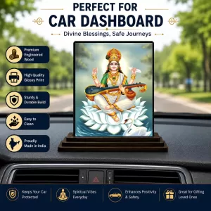 Car Dashboard Goddess Saraswati Wooden Photo Stand 3x4 Inches, Compact & Stylish Spiritual Display For Car, Home & Office (Pack Of 1) (F49350) Car Dashboard Goddess Saraswati Wooden Photo Stand 3x4 Inches, Compact & Stylish Spiritual Display For Car, Home & Office (Pack Of 1) (F49350)