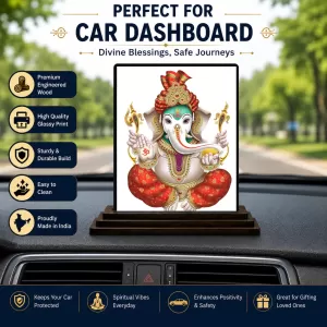 Car Dashboard Lord Ganesha Wooden Photo Stand 3x4 Inches, Compact & Stylish Spiritual Display For Car, Home & Office (Pack Of 1) (F49369) Car Dashboard Lord Ganesha Wooden Photo Stand 3x4 Inches, Compact & Stylish Spiritual Display For Car, Home & Office (Pack Of 1) (F49369)