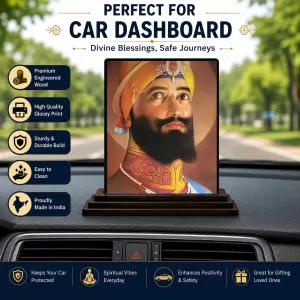 Car Dashboard Guru Gobind Singh Wooden Photo Stand  3x4 Inches, Compact & Stylish Spiritual Display For Car, Home & Office (Pack Of 1) (F49372)