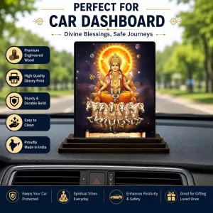 Car Dashboard Surya Wooden Photo Stand  3x4 Inches, Compact & Stylish Spiritual Display For Car, Home & Office (Pack Of 1) (F49373)