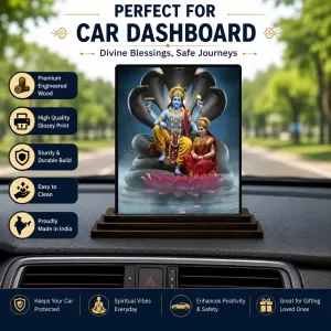 Car Dashboard Vishnu Wooden Photo Stand  3x4 Inches, Compact & Stylish Spiritual Display For Car, Home & Office (Pack Of 1) (F49379)