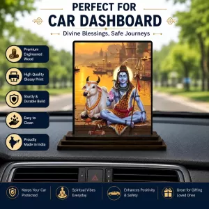 Car Dashboard Shiva Wooden Photo Stand  3x4 Inches, Compact & Stylish Spiritual Display For Car, Home & Office (Pack Of 1) (F49386)