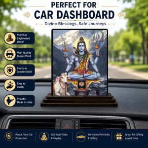 Car Dashboard Shiva Wooden Photo Stand  3x4 Inches, Compact & Stylish Spiritual Display For Car, Home & Office (Pack Of 1) (F49387)