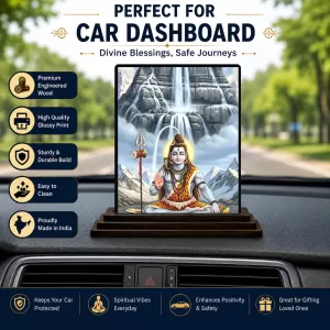 Car Dashboard Shiva Wooden Photo Stand  3x4 Inches, Compact & Stylish Spiritual Display For Car, Home & Office (Pack Of 1) (F49388)