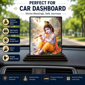 Car Dashboard Krishna Wooden Photo Stand 3x4 Inches, Compact & Stylish Spiritual Display For Car, Home & Office (Pack Of 1) (F49394) Car Dashboard Krishna Wooden Photo Stand 3x4 Inches, Compact & Stylish Spiritual Display For Car, Home & Office (Pack Of 1) (F49394)