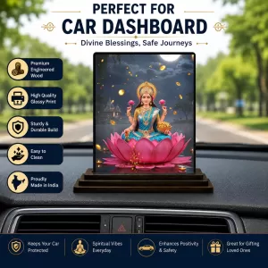Car Dashboard Lakshmi Wooden Photo Stand  3x4 Inches, Compact & Stylish Spiritual Display For Car, Home & Office (Pack Of 1) (F49399)
