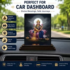 Car Dashboard Lakshmi Wooden Photo Stand  3x4 Inches, Compact & Stylish Spiritual Display For Car, Home & Office (Pack Of 1) (F49400)