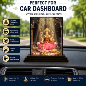 Car Dashboard Lakshmi Wooden Photo Stand  3x4 Inches, Compact & Stylish Spiritual Display For Car, Home & Office (Pack Of 1) (F49404)