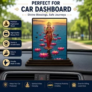 Car Dashboard Lakshmi Wooden Photo Stand  3x4 Inches, Compact & Stylish Spiritual Display For Car, Home & Office (Pack Of 1) (F49405)