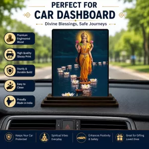 Car Dashboard Lakshmi Wooden Photo Stand  3x4 Inches, Compact & Stylish Spiritual Display For Car, Home & Office (Pack Of 1) (F49406)