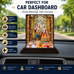 Car Dashboard Krishna And Radha Wooden Photo Stand 3x4 Inches, Compact & Stylish Spiritual Display For Car, Home & Office (Pack Of 1) (F49423) Car Dashboard Krishna And Radha Wooden Photo Stand 3x4 Inches, Compact & Stylish Spiritual Display For Car, Home & Office (Pack Of 1) (F49423)