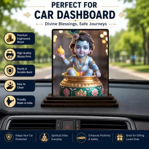 Car Dashboard Krishna Wooden Photo Stand 3x4 Inches, Compact & Stylish Spiritual Display For Car, Home & Office (Pack Of 1) (F49425) Car Dashboard Krishna Wooden Photo Stand 3x4 Inches, Compact & Stylish Spiritual Display For Car, Home & Office (Pack Of 1) (F49425)