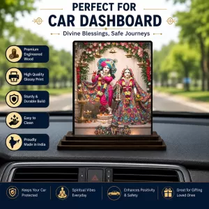 Car Dashboard Krishna And Radha Wooden Photo Stand 3x4 Inches, Compact & Stylish Spiritual Display For Car, Home & Office (Pack Of 1) (F49437) Car Dashboard Krishna And Radha Wooden Photo Stand 3x4 Inches, Compact & Stylish Spiritual Display For Car, Home & Office (Pack Of 1) (F49437)