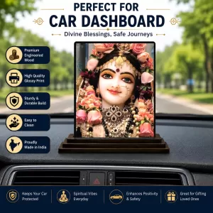 Car Dashboard Krishna Wooden Photo Stand  3x4 Inches, Compact & Stylish Spiritual Display For Car, Home & Office (Pack Of 1) (F49439)