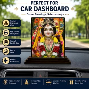 Car Dashboard Krishna Wooden Photo Stand  3x4 Inches, Compact & Stylish Spiritual Display For Car, Home & Office (Pack Of 1) (F49441)
