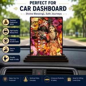 Car Dashboard Krishna And Radha Wooden Photo Stand  3x4 Inches, Compact & Stylish Spiritual Display For Car, Home & Office (Pack Of 1) (F49444)