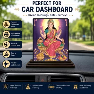 Car Dashboard Lakshmi Wooden Photo Stand  3x4 Inches, Compact & Stylish Spiritual Display For Car, Home & Office (Pack Of 1) (F49449)