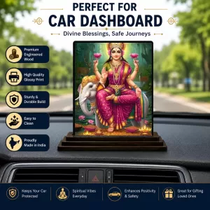 Car Dashboard Lakshmi Wooden Photo Stand  3x4 Inches, Compact & Stylish Spiritual Display For Car, Home & Office (Pack Of 1) (F49450)