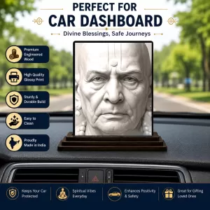 Car Dashboard Swami Samarth Wooden Photo Stand  3x4 Inches, Compact & Stylish Spiritual Display For Car, Home & Office (Pack Of 1) (F49462)