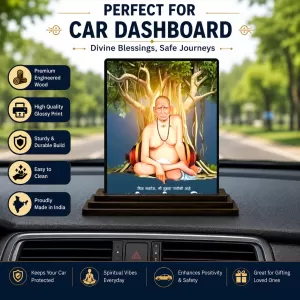 Car Dashboard Swami Samarth Wooden Photo Stand  3x4 Inches, Compact & Stylish Spiritual Display For Car, Home & Office (Pack Of 1) (F49463)