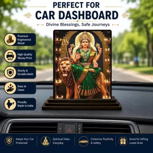 Car Dashboard Durga Wooden Photo Stand 3x4 Inches, Compact & Stylish Spiritual Display For Car, Home & Office (Pack Of 1) (F49470) Car Dashboard Durga Wooden Photo Stand 3x4 Inches, Compact & Stylish Spiritual Display For Car, Home & Office (Pack Of 1) (F49470)