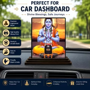 Car Dashboard Shiva Wooden Photo Stand  3x4 Inches, Compact & Stylish Spiritual Display For Car, Home & Office (Pack Of 1) (F49479)