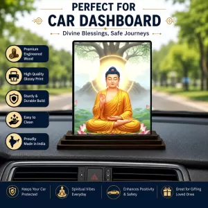 Car Dashboard Buddha Wooden Photo Stand 3x4 Inches, Compact & Stylish Spiritual Display For Car, Home & Office (Pack Of 1) (F49481) Car Dashboard Buddha Wooden Photo Stand 3x4 Inches, Compact & Stylish Spiritual Display For Car, Home & Office (Pack Of 1) (F49481)