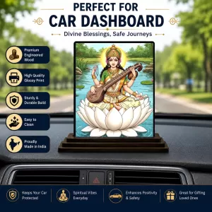 Car Dashboard Saraswati Wooden Photo Stand 3x4 Inches, Compact & Stylish Spiritual Display For Car, Home & Office (Pack Of 1) (F49487) Car Dashboard Saraswati Wooden Photo Stand 3x4 Inches, Compact & Stylish Spiritual Display For Car, Home & Office (Pack Of 1) (F49487)