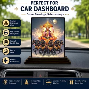 Car Dashboard Surya Wooden Photo Stand  3x4 Inches, Compact & Stylish Spiritual Display For Car, Home & Office (Pack Of 1) (F49490)