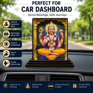 Car Dashboard Shiva Wooden Photo Stand  3x4 Inches, Compact & Stylish Spiritual Display For Car, Home & Office (Pack Of 1) (F49492)