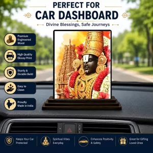 Car Dashboard Venkateswara Wooden Photo Stand  3x4 Inches, Compact & Stylish Spiritual Display For Car, Home & Office (Pack Of 1) (F49496)