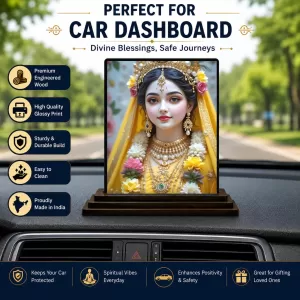 Car Dashboard Radha Wooden Photo Stand 3x4 Inches, Compact & Stylish Spiritual Display For Car, Home & Office (Pack Of 1) (F49504) Car Dashboard Radha Wooden Photo Stand 3x4 Inches, Compact & Stylish Spiritual Display For Car, Home & Office (Pack Of 1) (F49504)