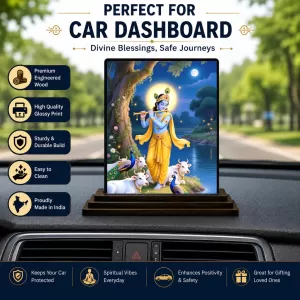 Car Dashboard Krishna Wooden Photo Stand  3x4 Inches, Compact & Stylish Spiritual Display For Car, Home & Office (Pack Of 1) (F49526)