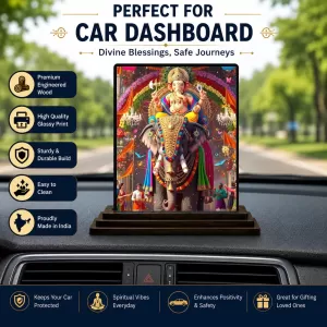 Car Dashboard Ganesha Wooden Photo Stand  3x4 Inches, Compact & Stylish Spiritual Display For Car, Home & Office (Pack Of 1) (F49528)