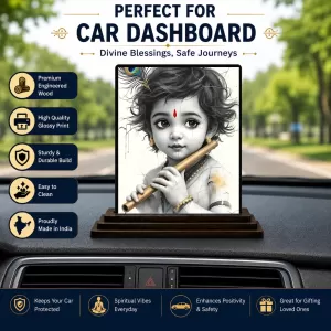 Car Dashboard Lord Krishna Wooden Photo Stand 3x4 Inches, Compact & Stylish Spiritual Display For Car, Home & Office (Pack Of 1) (F49541) Car Dashboard Lord Krishna Wooden Photo Stand 3x4 Inches, Compact & Stylish Spiritual Display For Car, Home & Office (Pack Of 1) (F49541)