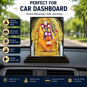Car Dashboard Sai Baba Wooden Photo Stand 3x4 Inches, Compact & Stylish Spiritual Display For Car, Home & Office (Pack Of 1) (F49546) Car Dashboard Sai Baba Wooden Photo Stand 3x4 Inches, Compact & Stylish Spiritual Display For Car, Home & Office (Pack Of 1) (F49546)