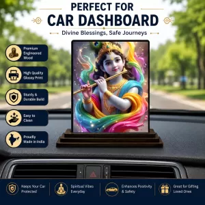 Car Dashboard Shree Krishna Wooden Photo Stand 3x4 Inches, Compact & Stylish Spiritual Display For Car, Home & Office (Pack Of 1) (F49558) Car Dashboard Shree Krishna Wooden Photo Stand 3x4 Inches, Compact & Stylish Spiritual Display For Car, Home & Office (Pack Of 1) (F49558)