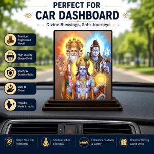 Car Dashboard Lord Brahma Lord Vishnu Lord Shiva Wooden Photo Stand 3x4 Inches, Compact & Stylish Spiritual Display For Car, Home & Office (Pack Of 1) (F49559) Car Dashboard Lord Brahma Lord Vishnu Lord Shiva Wooden Photo Stand 3x4 Inches, Compact & Stylish Spiritual Display For Car, Home & Office (Pack Of 1) (F49559)
