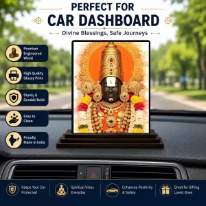 Car Dashboard Tirupati Balaji Wooden Photo Stand  3x4 Inches, Compact & Stylish Spiritual Display For Car, Home & Office (Pack Of 1) (F49562)
