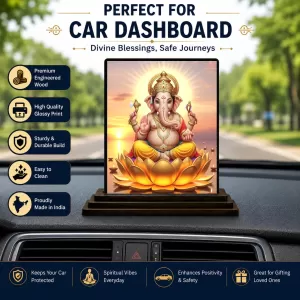 Car Dashboard Lord Ganesha Wooden Photo Stand 3x4 Inches, Compact & Stylish Spiritual Display For Car, Home & Office (Pack Of 1) (F49569) Car Dashboard Lord Ganesha Wooden Photo Stand 3x4 Inches, Compact & Stylish Spiritual Display For Car, Home & Office (Pack Of 1) (F49569)