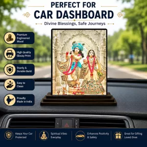 Car Dashboard Shree Krishna And Shree Radha Wooden Photo Stand 3x4 Inches, Compact & Stylish Spiritual Display For Car, Home & Office (Pack Of 1) (F49573) Car Dashboard Shree Krishna And Shree Radha Wooden Photo Stand 3x4 Inches, Compact & Stylish Spiritual Display For Car, Home & Office (Pack Of 1) (F49573)