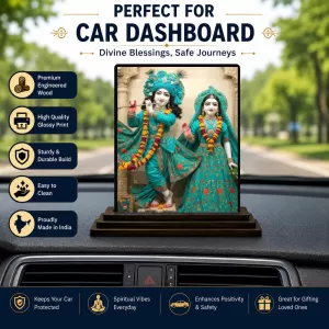 Car Dashboard Shree Krishna And Shree Radha Wooden Photo Stand 3x4 Inches, Compact & Stylish Spiritual Display For Car, Home & Office (Pack Of 1) (F49575) Car Dashboard Shree Krishna And Shree Radha Wooden Photo Stand 3x4 Inches, Compact & Stylish Spiritual Display For Car, Home & Office (Pack Of 1) (F49575)