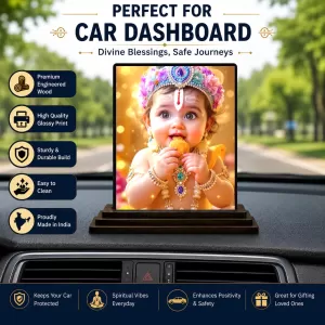 Car Dashboard Lord Shree Krishna Wooden Photo Stand 3x4 Inches, Compact & Stylish Spiritual Display For Car, Home & Office (Pack Of 1) (F49581) Car Dashboard Lord Shree Krishna Wooden Photo Stand 3x4 Inches, Compact & Stylish Spiritual Display For Car, Home & Office (Pack Of 1) (F49581)