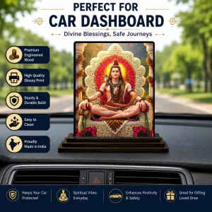 Car Dashboard Lord Shiva Wooden Photo Stand  3x4 Inches, Compact & Stylish Spiritual Display For Car, Home & Office (Pack Of 1) (F49584)
