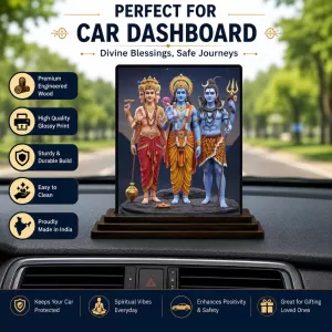 Car Dashboard Lord Lord Brahma, Lord Vishnu, Lord Shiva Wooden Photo Stand  3x4 Inches, Compact & Stylish Spiritual Display For Car, Home & Office (Pack Of 1) (F49589)